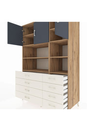 Kronos Dolap 8 Raflı 8 Çekmeceli 3 Kapaklı 132x59x195 Çam-Antrasit/Aytaşı