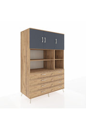 Kronos Dolap 8 Raflı 8 Çekmeceli 3 Kapaklı 132x59x195 Çam-Antrasit/Çam