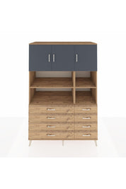 Kronos Dolap 8 Raflı 8 Çekmeceli 3 Kapaklı 132x59x195 Çam-Antrasit/Çam