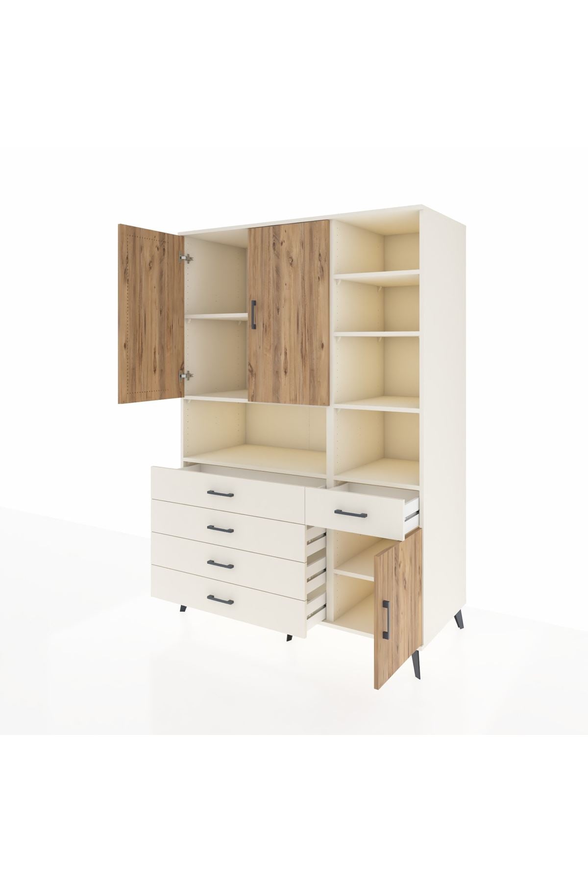 Kronos Dolap 8 Raflı 5 Çekmeceli 3 Kapaklı 132x59x195 Aytaşı-Çam/Aytaşı