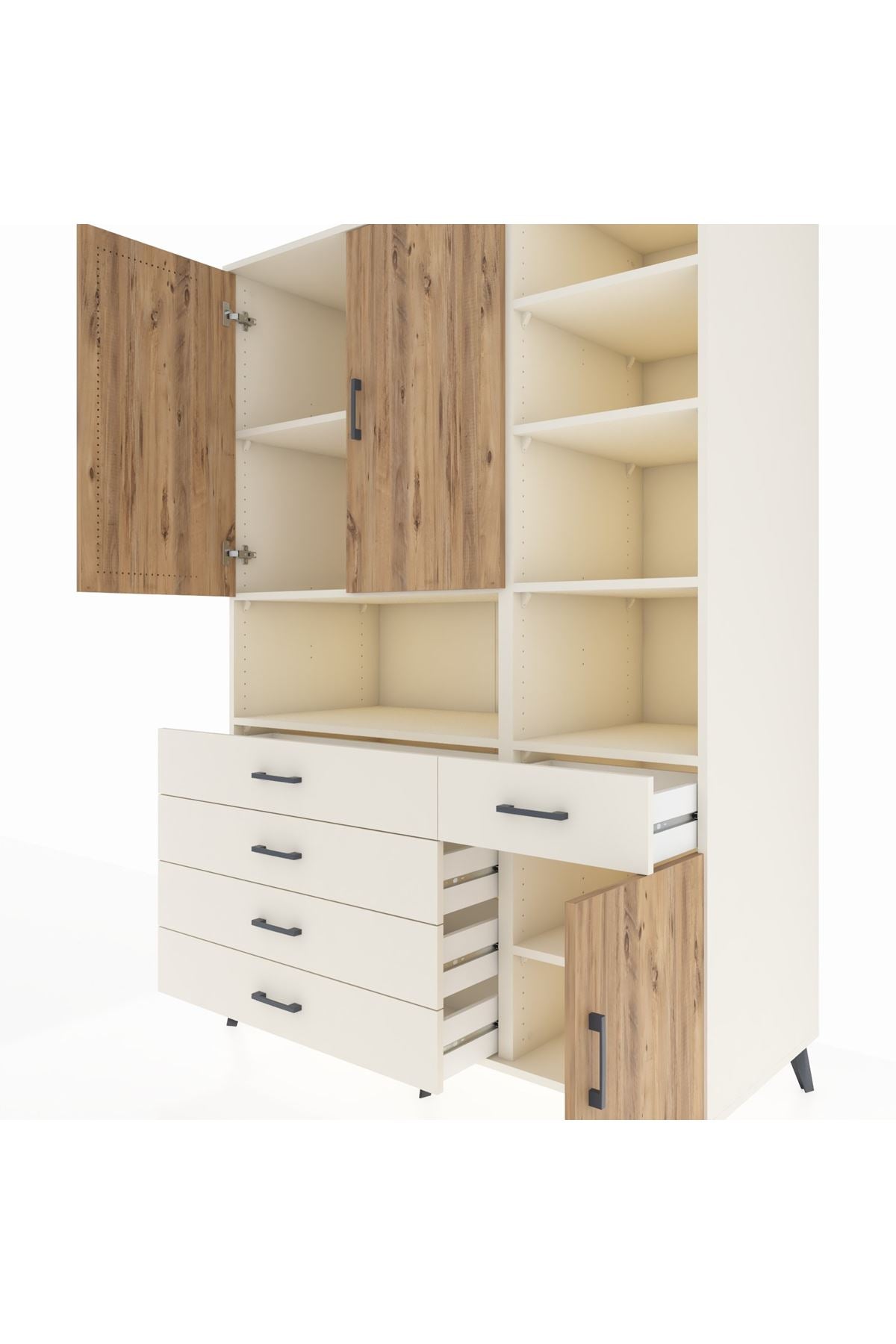 Kronos Dolap 8 Raflı 5 Çekmeceli 3 Kapaklı 132x59x195 Aytaşı-Çam/Aytaşı