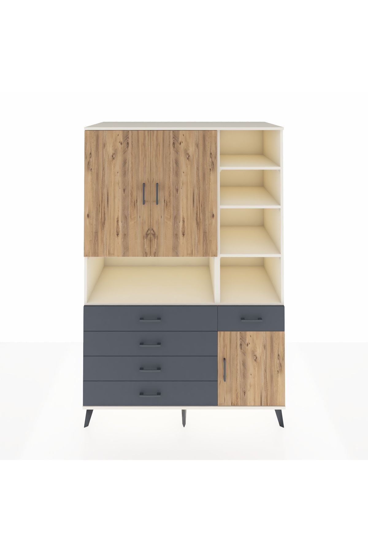 Kronos Dolap 8 Raflı 5 Çekmeceli 3 Kapaklı 132x59x195 Aytaşı-Çam/Antrasit