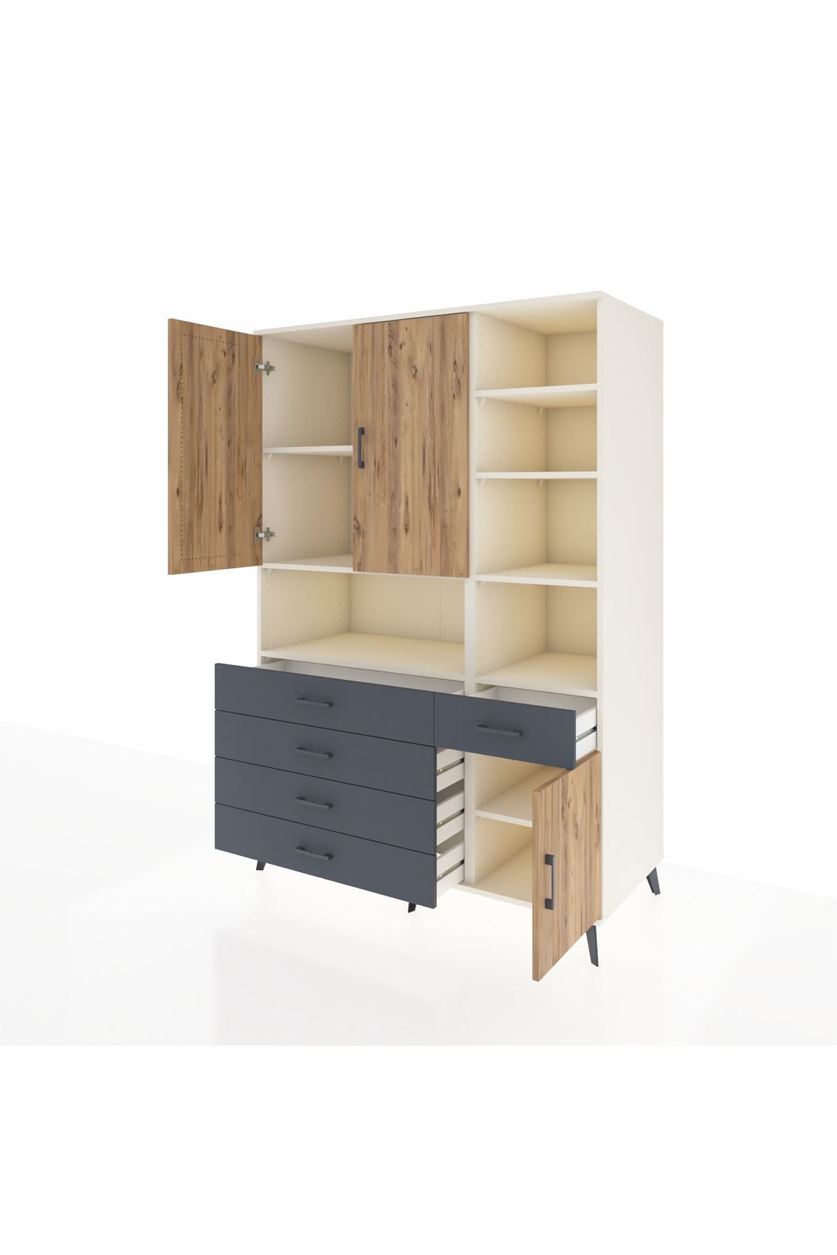 Kronos Dolap 8 Raflı 5 Çekmeceli 3 Kapaklı 132x59x195 Aytaşı-Çam/Antrasit