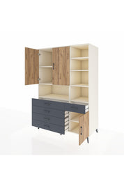 Kronos Dolap 8 Raflı 5 Çekmeceli 3 Kapaklı 132x59x195 Aytaşı-Çam/Antrasit