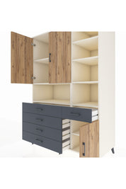 Kronos Dolap 8 Raflı 5 Çekmeceli 3 Kapaklı 132x59x195 Aytaşı-Çam/Antrasit