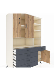 Kronos Dolap 8 Raflı 5 Çekmeceli 3 Kapaklı 132x59x195 Aytaşı-Çam/Antrasit