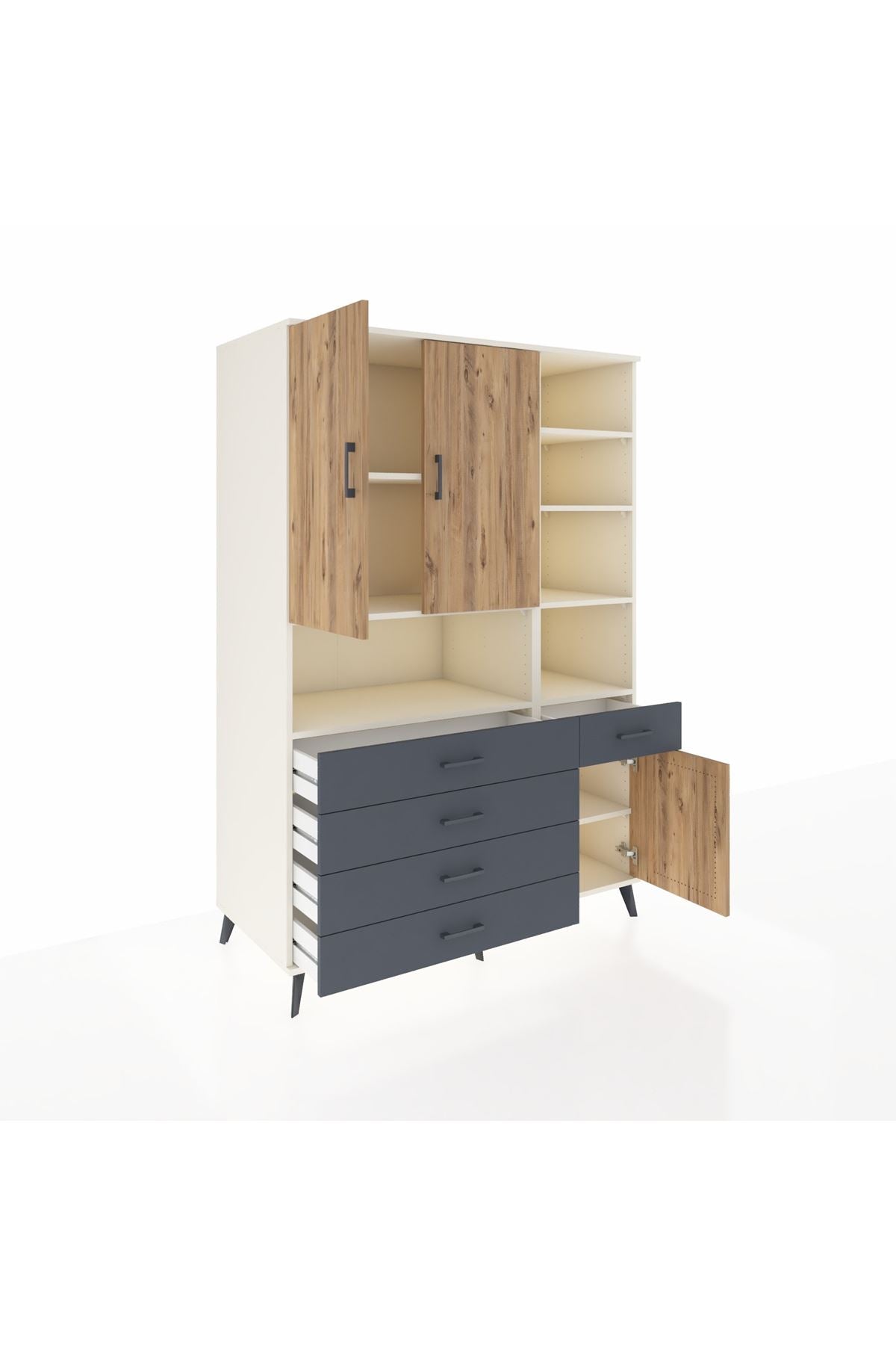 Kronos Dolap 8 Raflı 5 Çekmeceli 3 Kapaklı 132x59x195 Aytaşı-Çam/Antrasit