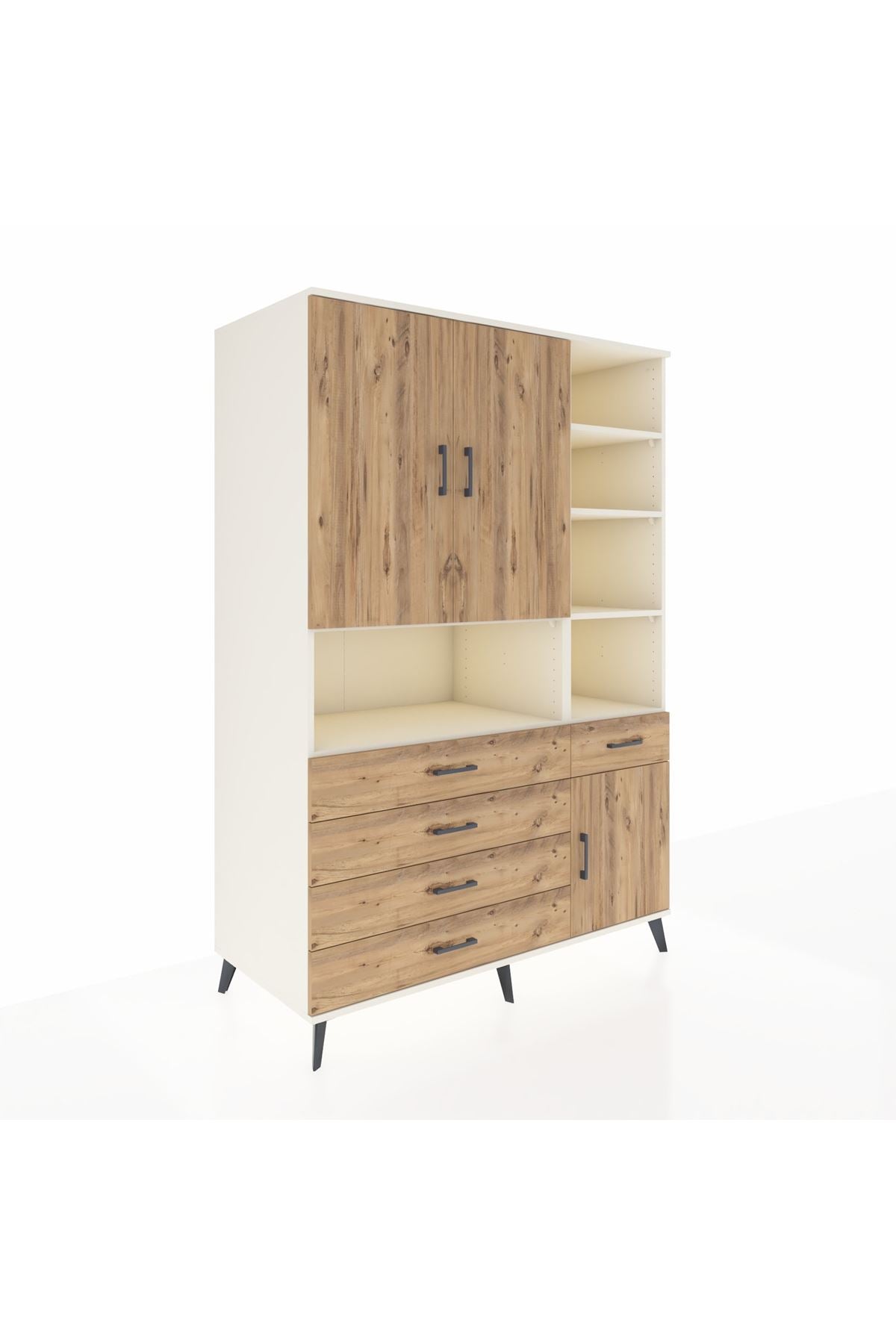 Kronos Dolap 8 Raflı 5 Çekmeceli 3 Kapaklı 132x59x195 Aytaşı-Çam/Çam