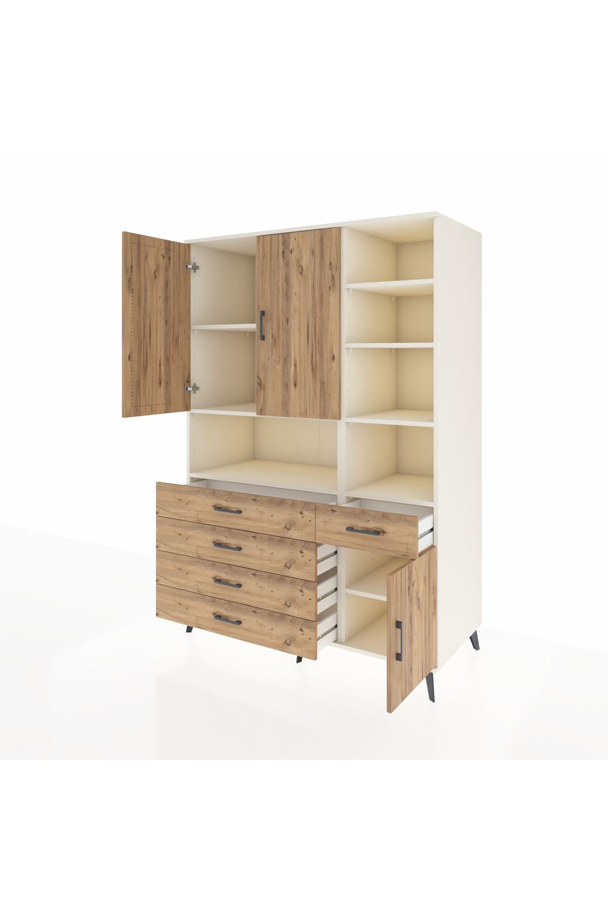 Kronos Dolap 8 Raflı 5 Çekmeceli 3 Kapaklı 132x59x195 Aytaşı-Çam/Çam