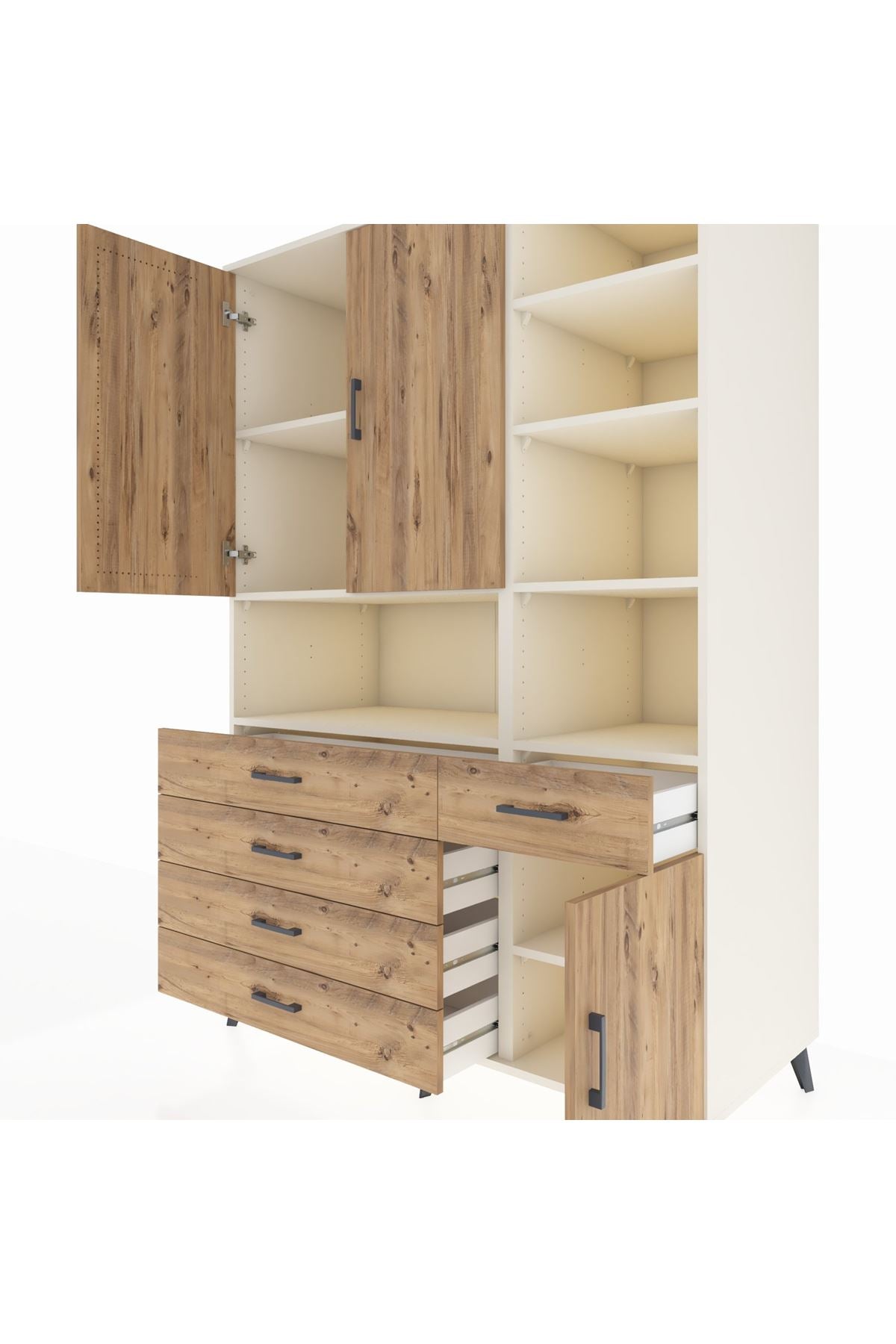 Kronos Dolap 8 Raflı 5 Çekmeceli 3 Kapaklı 132x59x195 Aytaşı-Çam/Çam