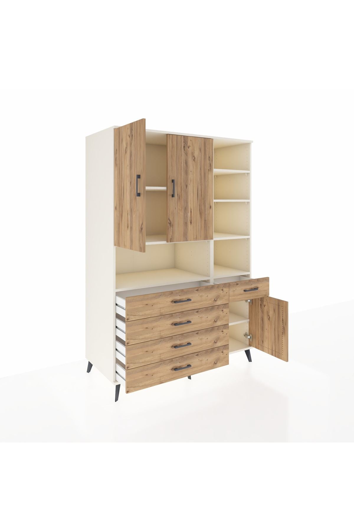 Kronos Dolap 8 Raflı 5 Çekmeceli 3 Kapaklı 132x59x195 Aytaşı-Çam/Çam