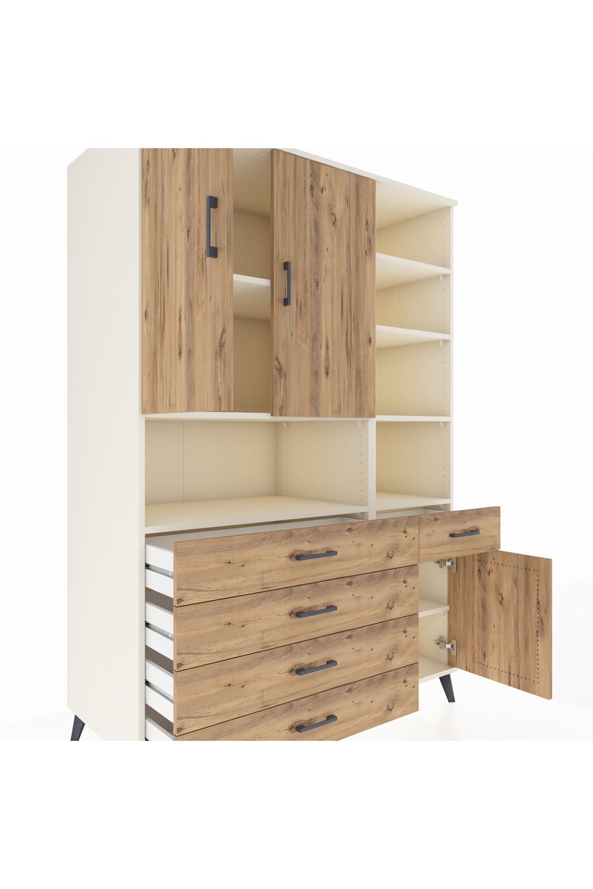 Kronos Dolap 8 Raflı 5 Çekmeceli 3 Kapaklı 132x59x195 Aytaşı-Çam/Çam