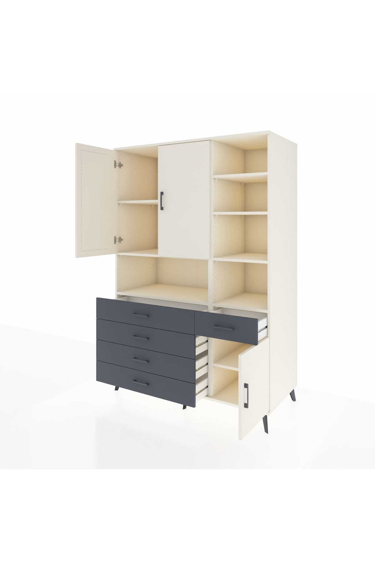 Kronos Dolap 8 Raflı 5 Çekmeceli 3 Kapaklı 132x59x195 Aytaşı-Aytaşı/Antrasit