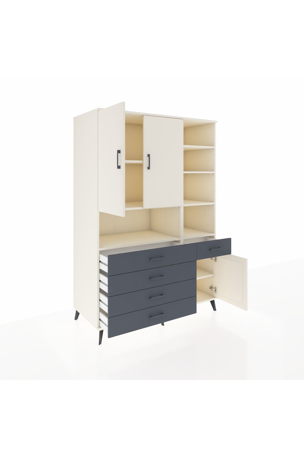 Kronos Dolap 8 Raflı 5 Çekmeceli 3 Kapaklı 132x59x195 Aytaşı-Aytaşı/Antrasit