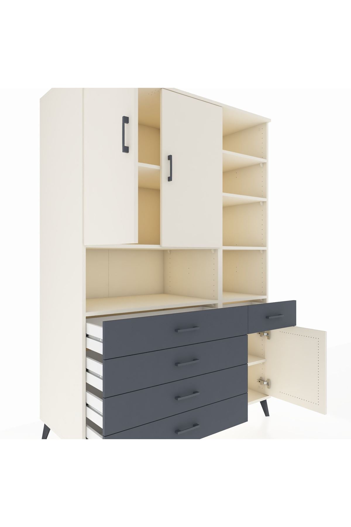 Kronos Dolap 8 Raflı 5 Çekmeceli 3 Kapaklı 132x59x195 Aytaşı-Aytaşı/Antrasit