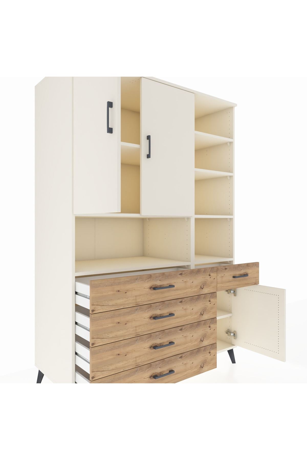 Kronos Dolap 8 Raflı 5 Çekmeceli 3 Kapaklı 132x59x195 Aytaşı-Aytaşı/Çam