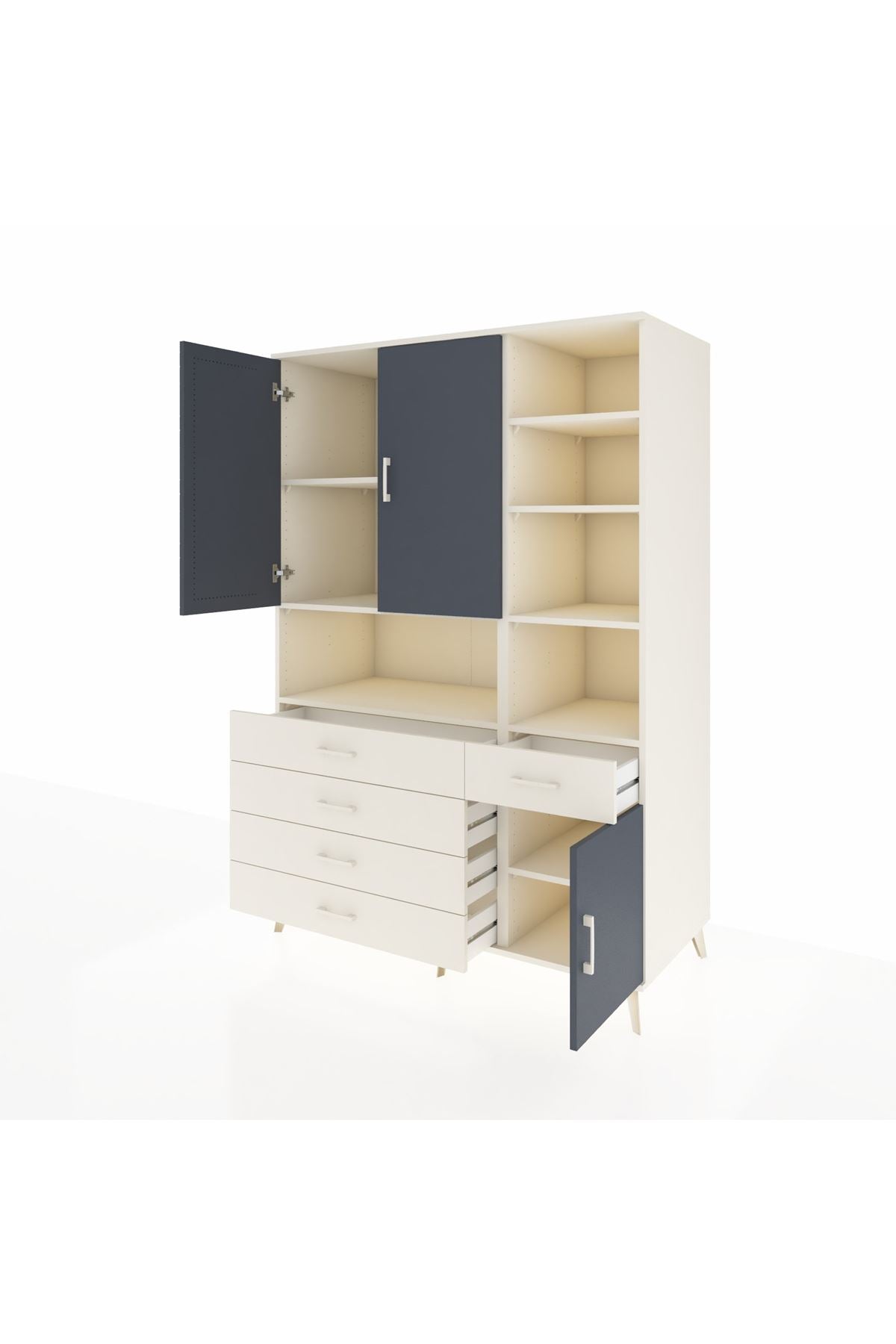 Kronos Dolap 8 Raflı 5 Çekmeceli 3 Kapaklı 132x59x195 Aytaşı-Antrasit/Aytaşı