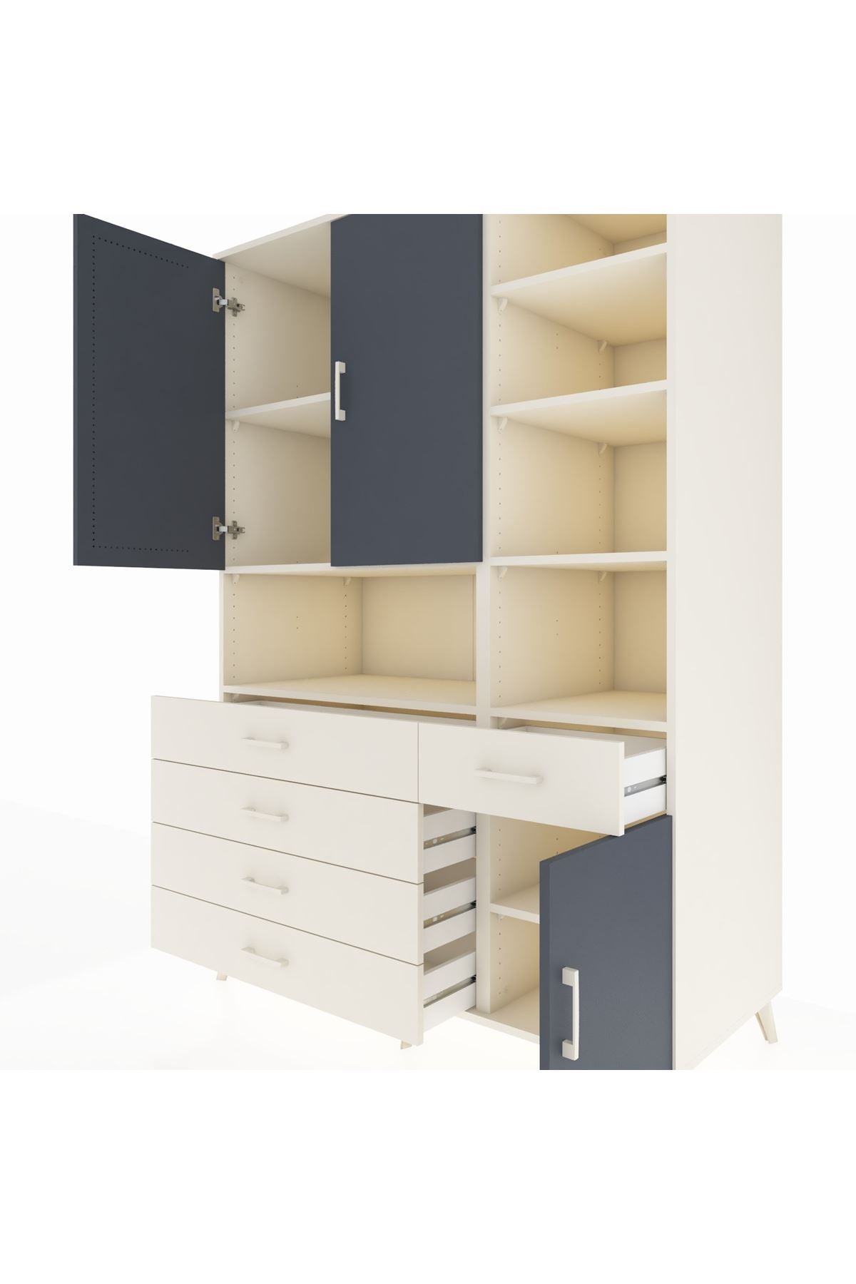 Kronos Dolap 8 Raflı 5 Çekmeceli 3 Kapaklı 132x59x195 Aytaşı-Antrasit/Aytaşı