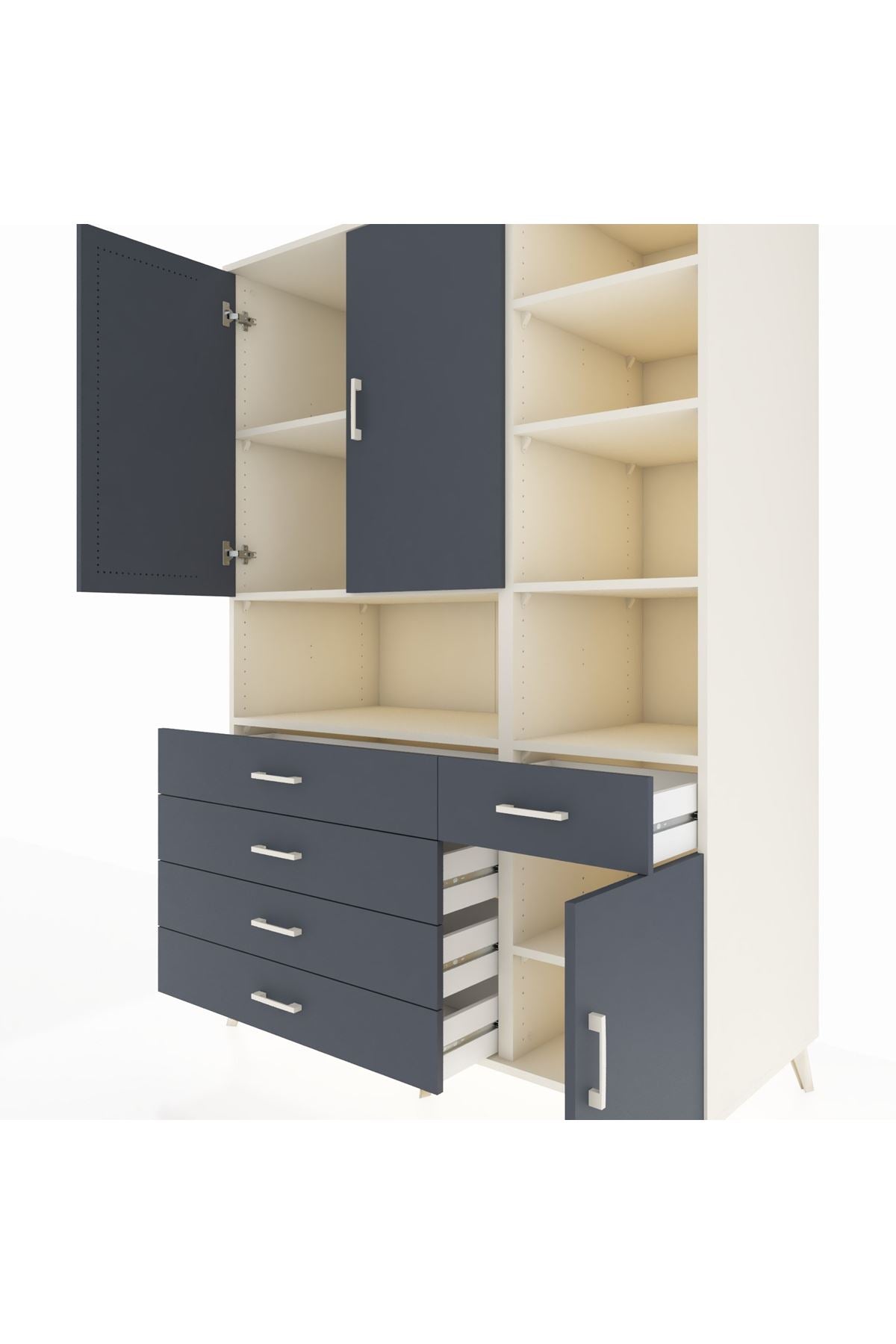 Kronos Dolap 8 Raflı 5 Çekmeceli 3 Kapaklı 132x59x195 Aytaşı-Antrasit/Antrasit