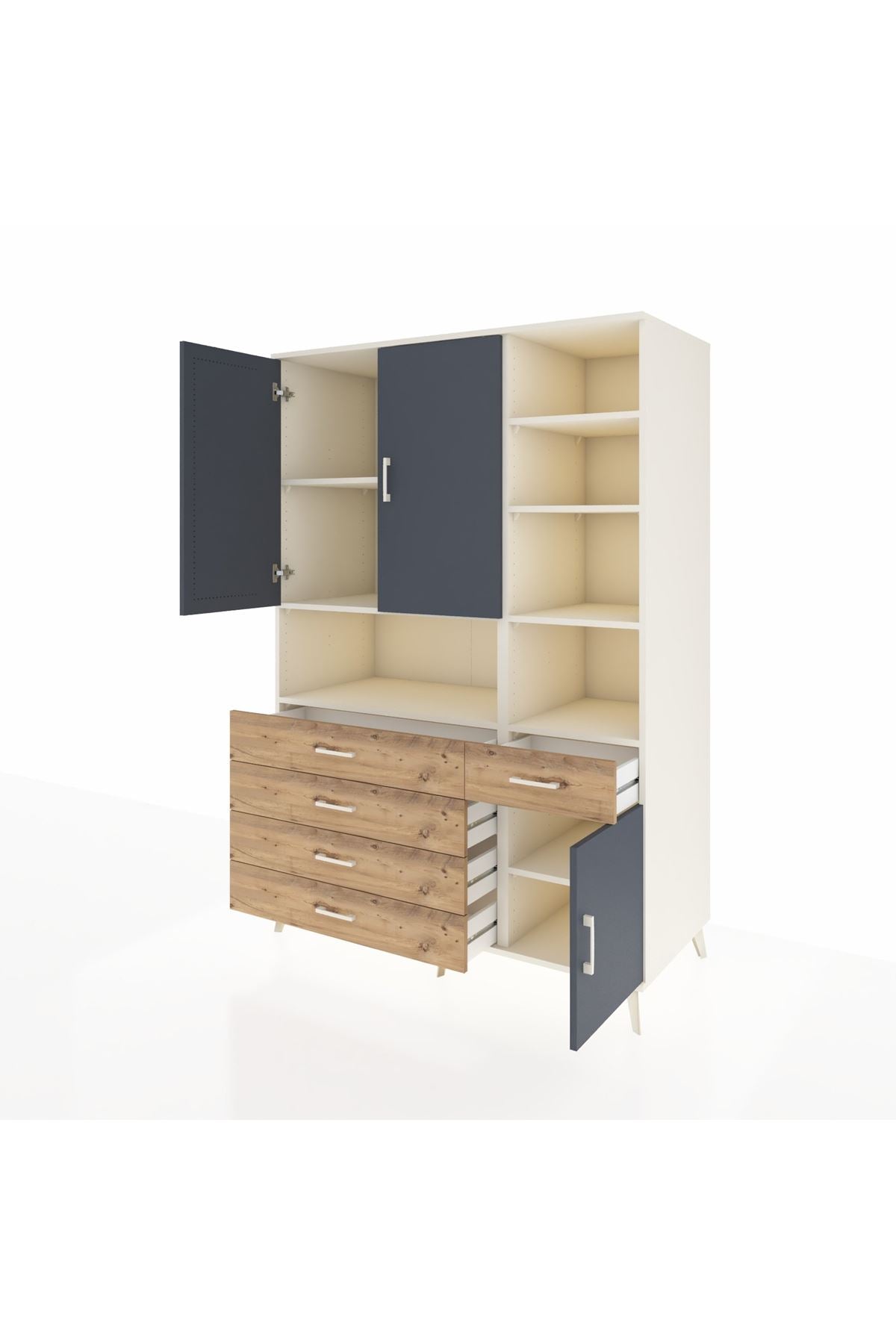 Kronos Dolap 8 Raflı 5 Çekmeceli 3 Kapaklı 132x59x195 Aytaşı-Antrasit/Çam