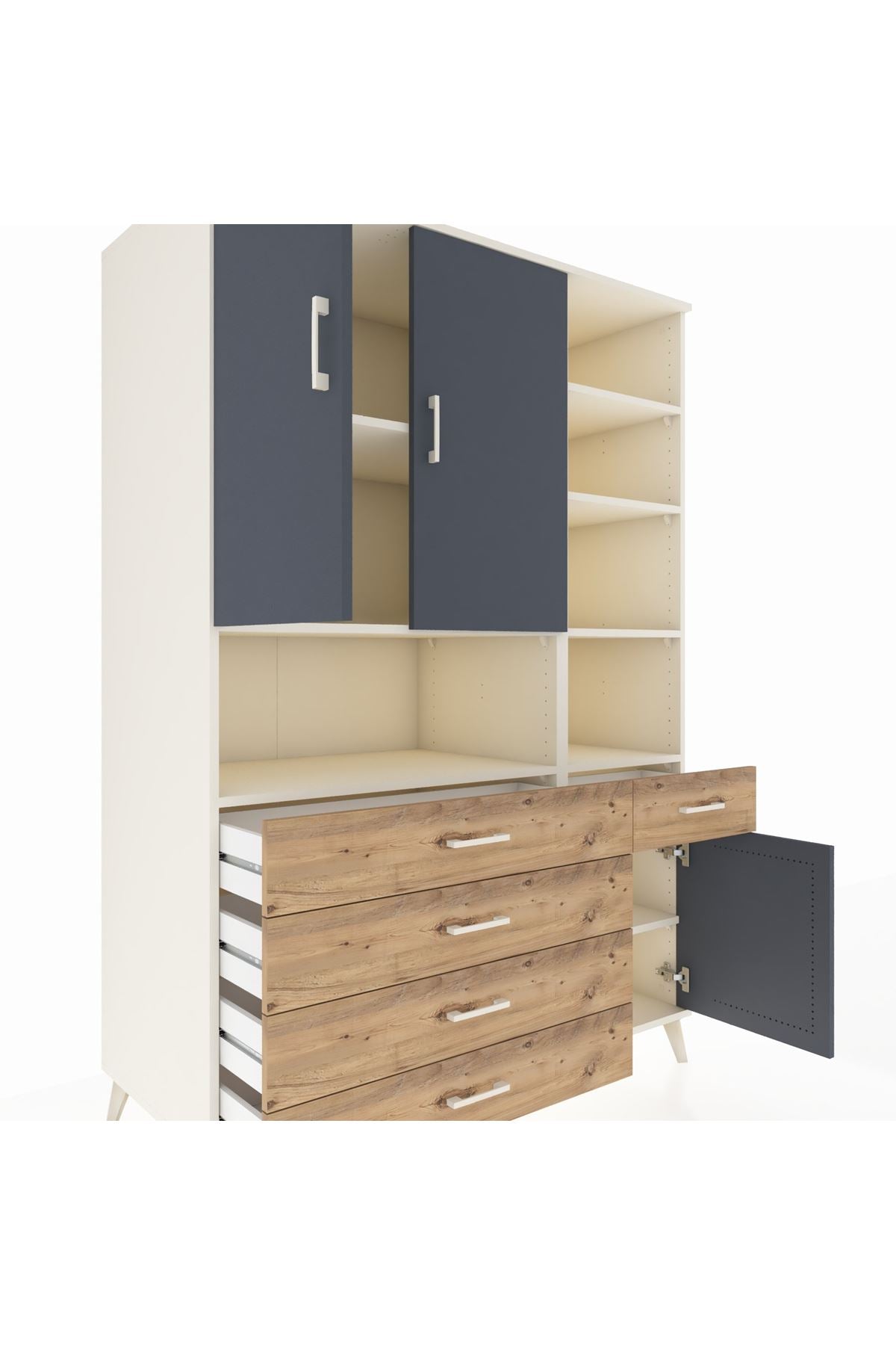 Kronos Dolap 8 Raflı 5 Çekmeceli 3 Kapaklı 132x59x195 Aytaşı-Antrasit/Çam