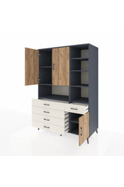 Kronos Dolap 8 Raflı 5 Çekmeceli 3 Kapaklı 132x59x195 Antrasit-Çam/Aytaşı