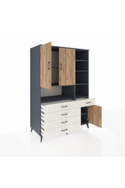 Kronos Dolap 8 Raflı 5 Çekmeceli 3 Kapaklı 132x59x195 Antrasit-Çam/Aytaşı