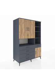 Kronos Dolap 8 Raflı 5 Çekmeceli 3 Kapaklı 132x59x195 Antrasit-Çam/Antrasit