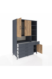 Kronos Dolap 8 Raflı 5 Çekmeceli 3 Kapaklı 132x59x195 Antrasit-Çam/Antrasit