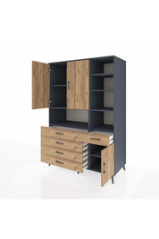 Kronos Dolap 8 Raflı 5 Çekmeceli 3 Kapaklı 132x59x195 Antrasit-Çam/Çam