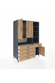 Kronos Dolap 8 Raflı 5 Çekmeceli 3 Kapaklı 132x59x195 Antrasit-Çam/Çam