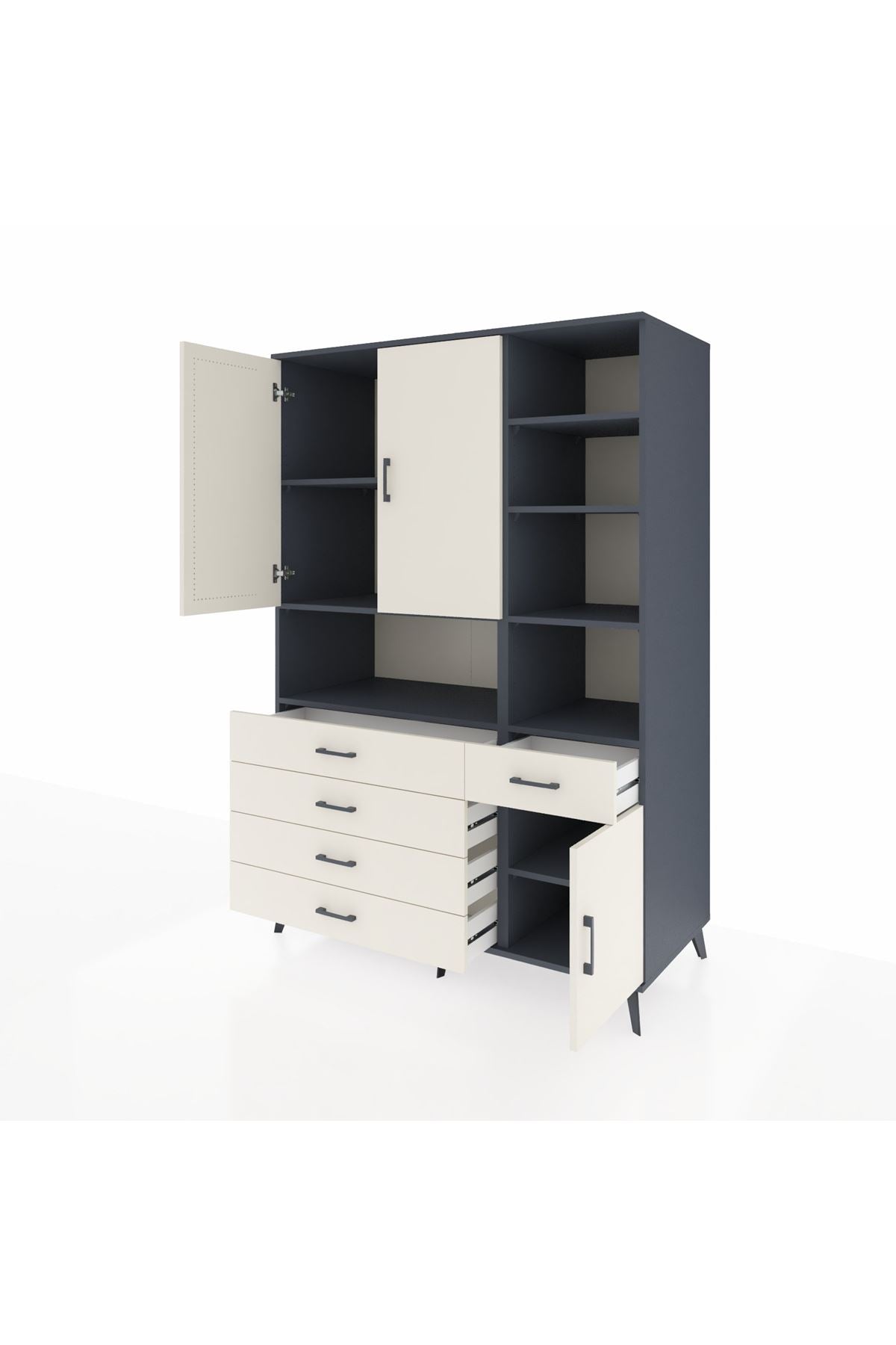 Kronos Dolap 8 Raflı 5 Çekmeceli 3 Kapaklı 132x59x195 Antrasit-Aytaşı/Aytaşı