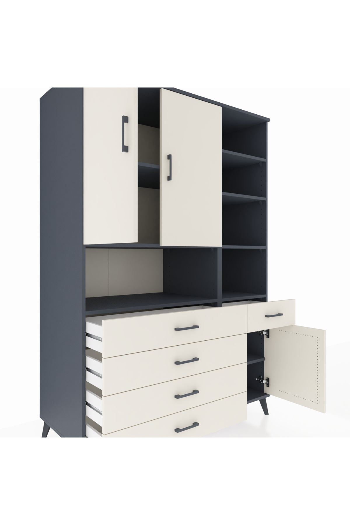 Kronos Dolap 8 Raflı 5 Çekmeceli 3 Kapaklı 132x59x195 Antrasit-Aytaşı/Aytaşı