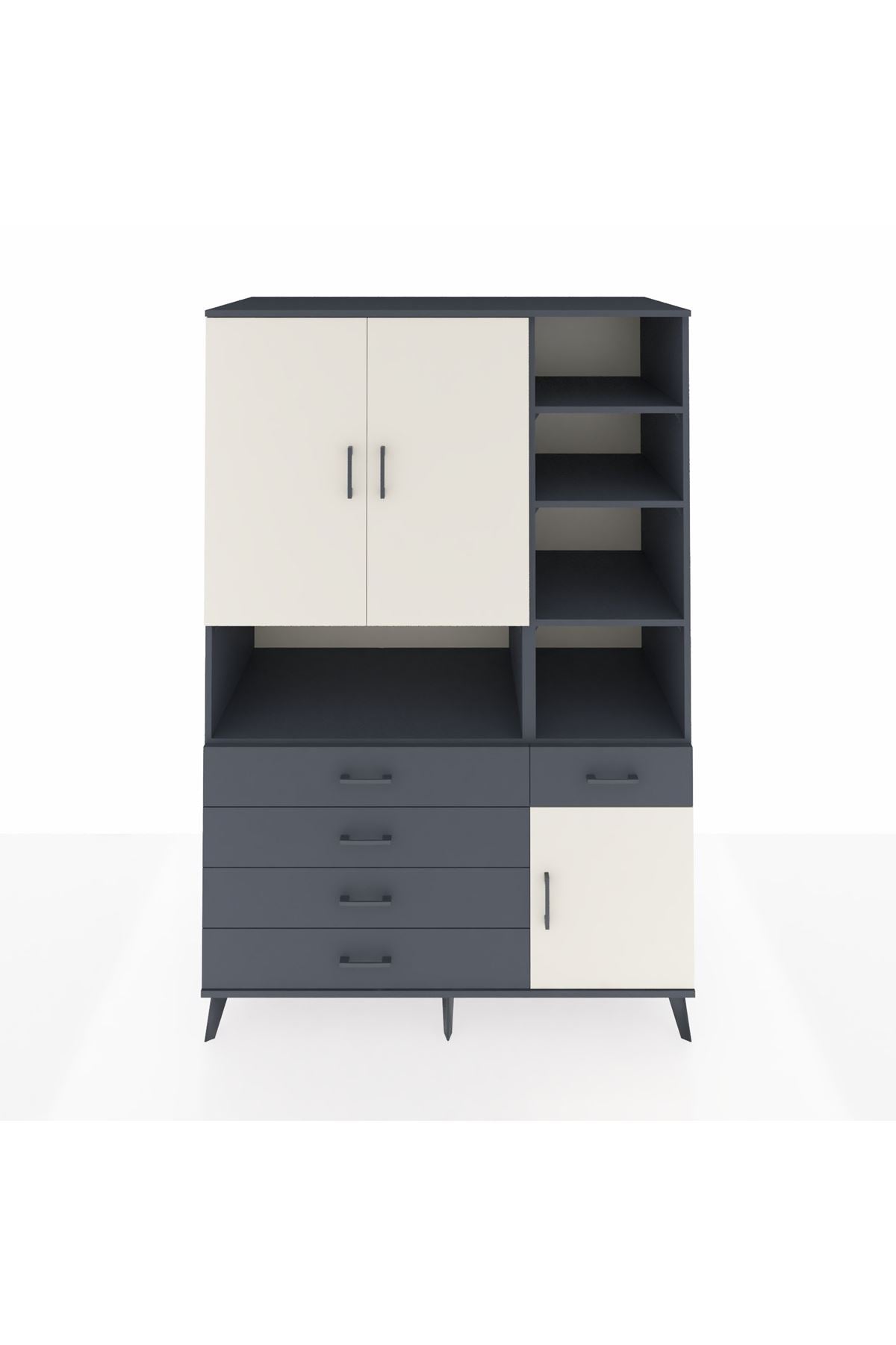 Kronos Dolap 8 Raflı 5 Çekmeceli 3 Kapaklı 132x59x195 Antrasit-Aytaşı/Antrasit