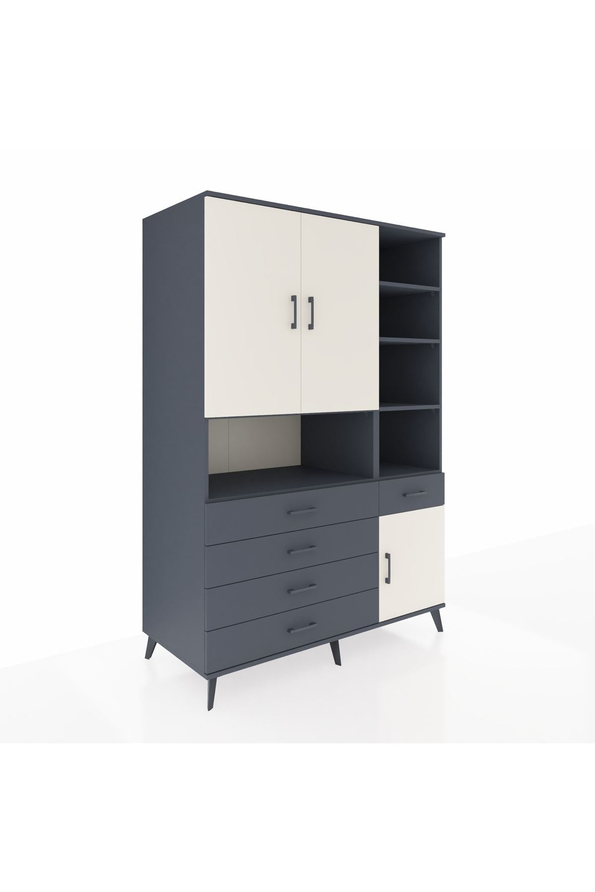 Kronos Dolap 8 Raflı 5 Çekmeceli 3 Kapaklı 132x59x195 Antrasit-Aytaşı/Antrasit