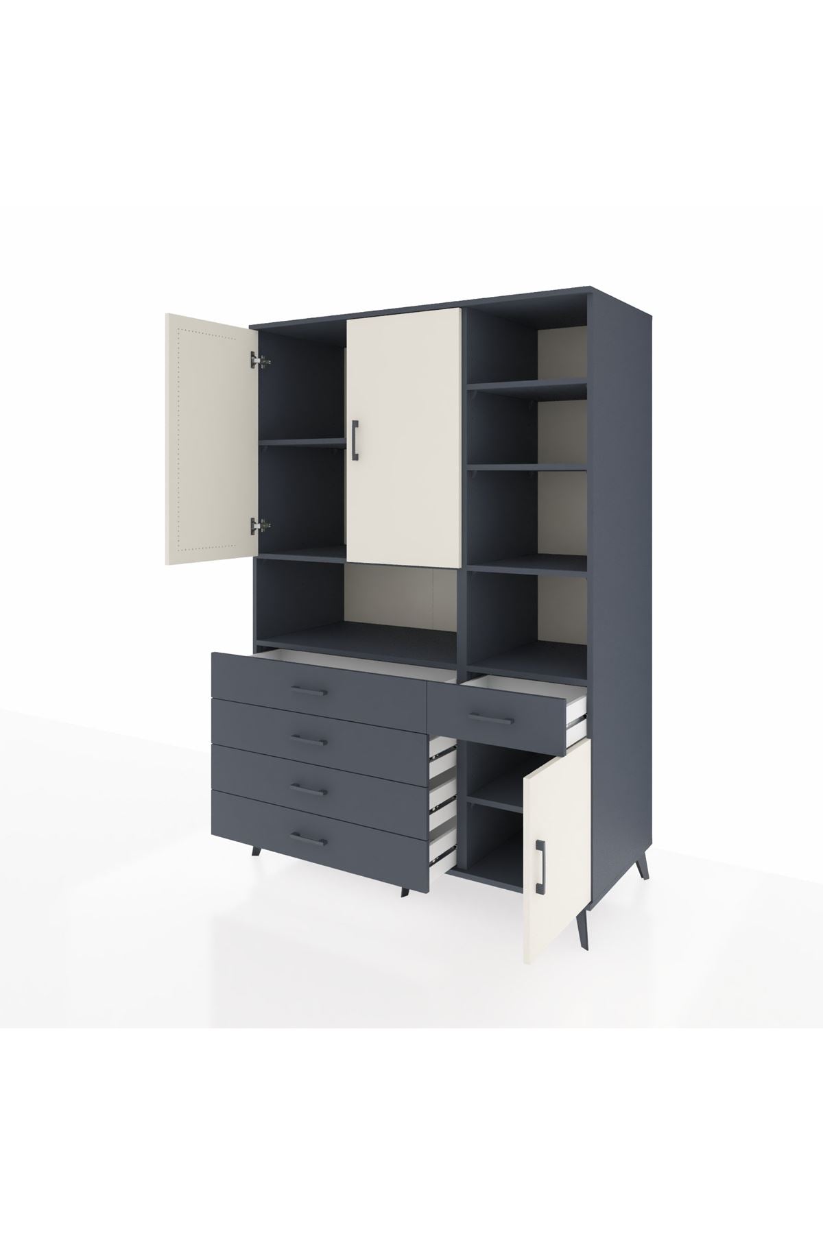 Kronos Dolap 8 Raflı 5 Çekmeceli 3 Kapaklı 132x59x195 Antrasit-Aytaşı/Antrasit