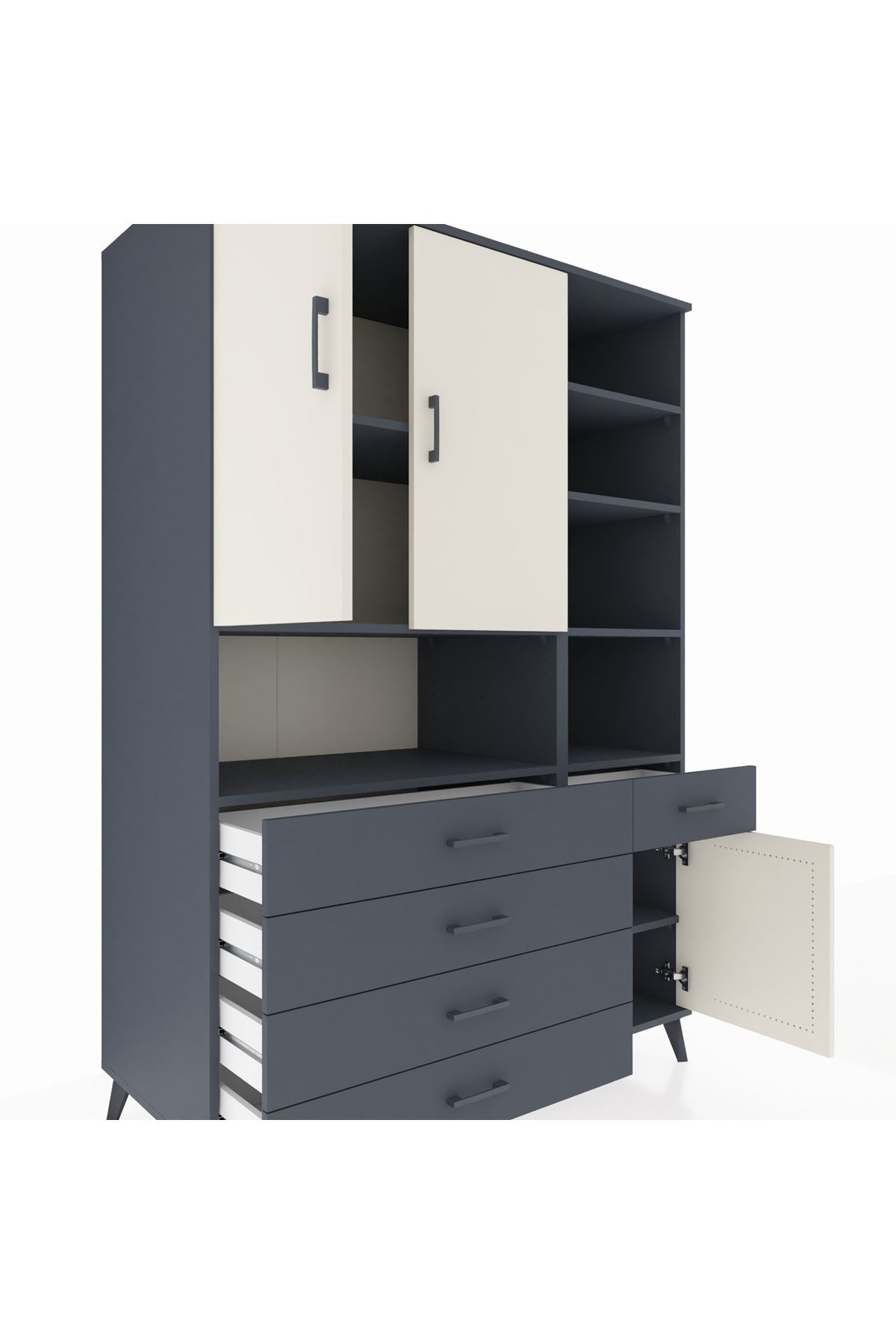 Kronos Dolap 8 Raflı 5 Çekmeceli 3 Kapaklı 132x59x195 Antrasit-Aytaşı/Antrasit