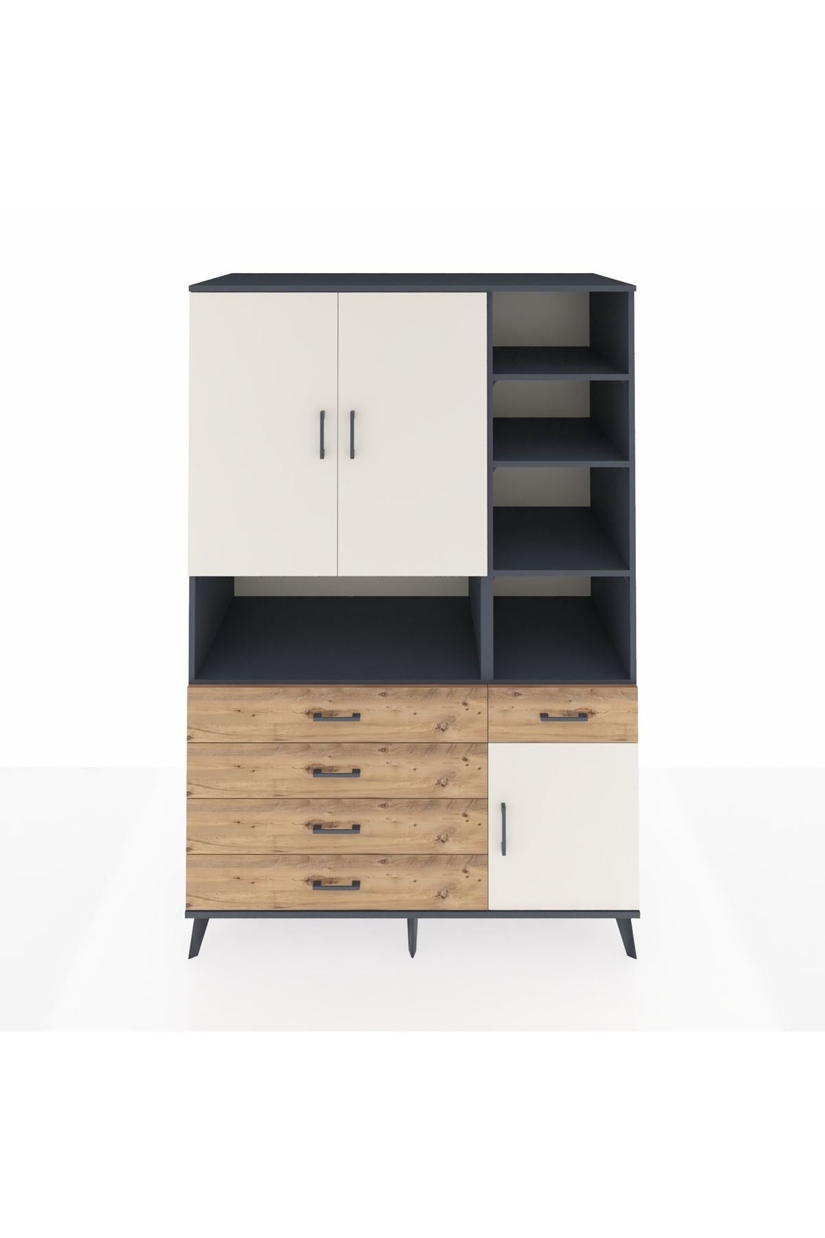 Kronos Dolap 8 Raflı 5 Çekmeceli 3 Kapaklı 132x59x195 Antrasit-Aytaşı/Çam