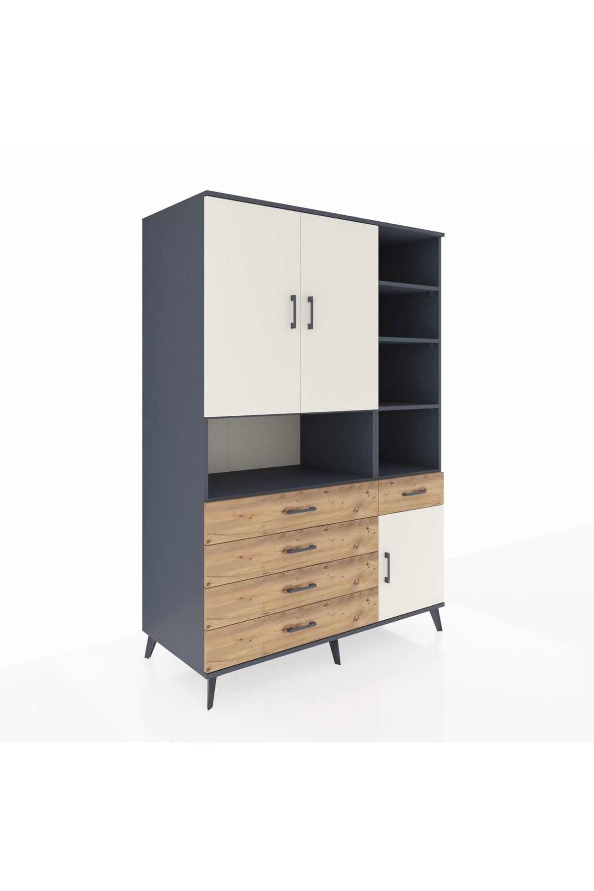 Kronos Dolap 8 Raflı 5 Çekmeceli 3 Kapaklı 132x59x195 Antrasit-Aytaşı/Çam