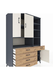 Kronos Dolap 8 Raflı 5 Çekmeceli 3 Kapaklı 132x59x195 Antrasit-Aytaşı/Çam