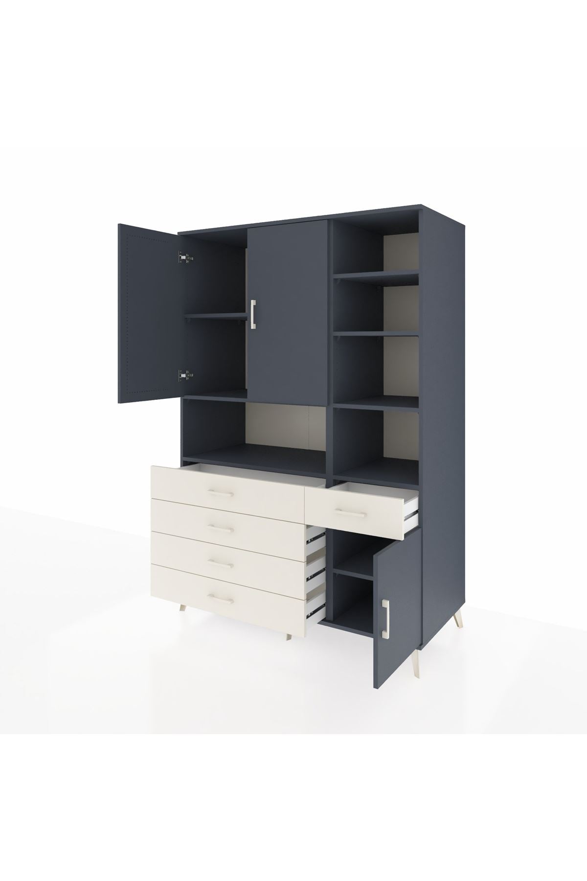 Kronos Dolap 8 Raflı 5 Çekmeceli 3 Kapaklı 132x59x195 Antrasit-Antrasit/Aytaşı