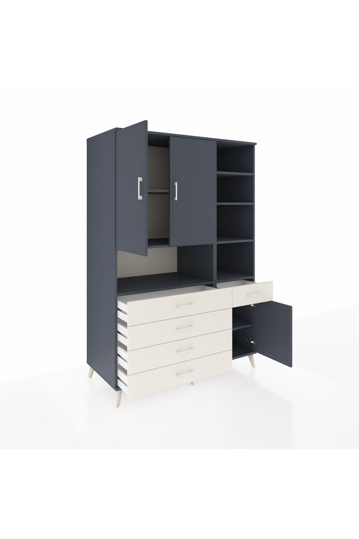 Kronos Dolap 8 Raflı 5 Çekmeceli 3 Kapaklı 132x59x195 Antrasit-Antrasit/Aytaşı