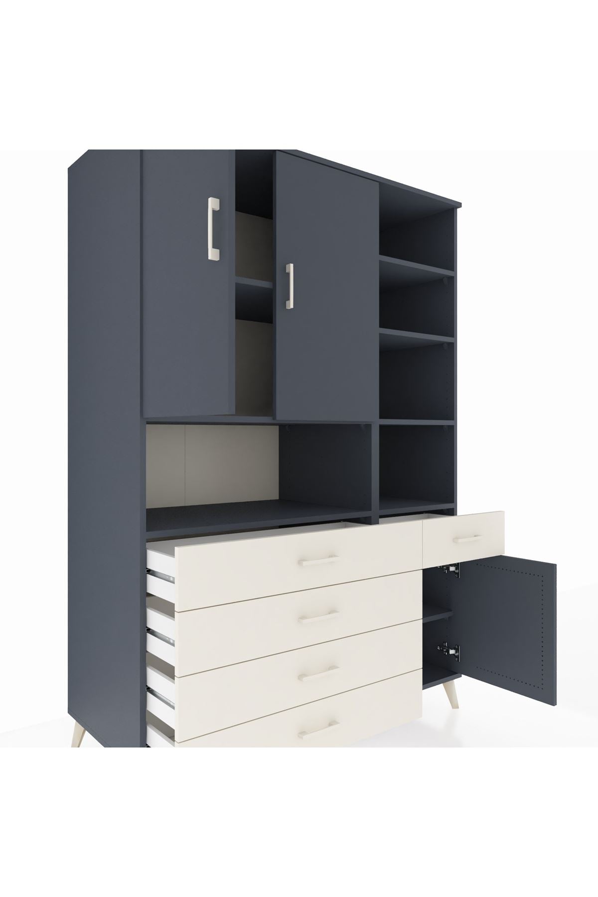 Kronos Dolap 8 Raflı 5 Çekmeceli 3 Kapaklı 132x59x195 Antrasit-Antrasit/Aytaşı