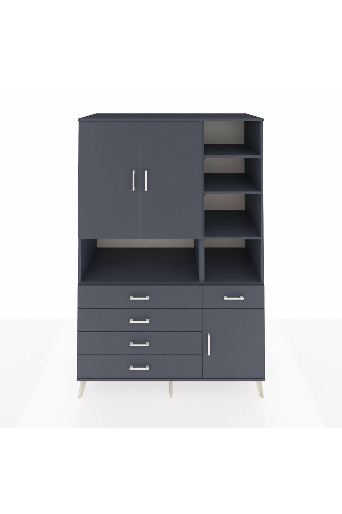 Kronos Dolap 8 Raflı 5 Çekmeceli 3 Kapaklı 132x59x195 Antrasit-Antrasit/Antrasit