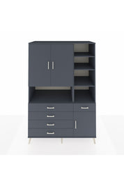 Kronos Dolap 8 Raflı 5 Çekmeceli 3 Kapaklı 132x59x195 Antrasit-Antrasit/Antrasit