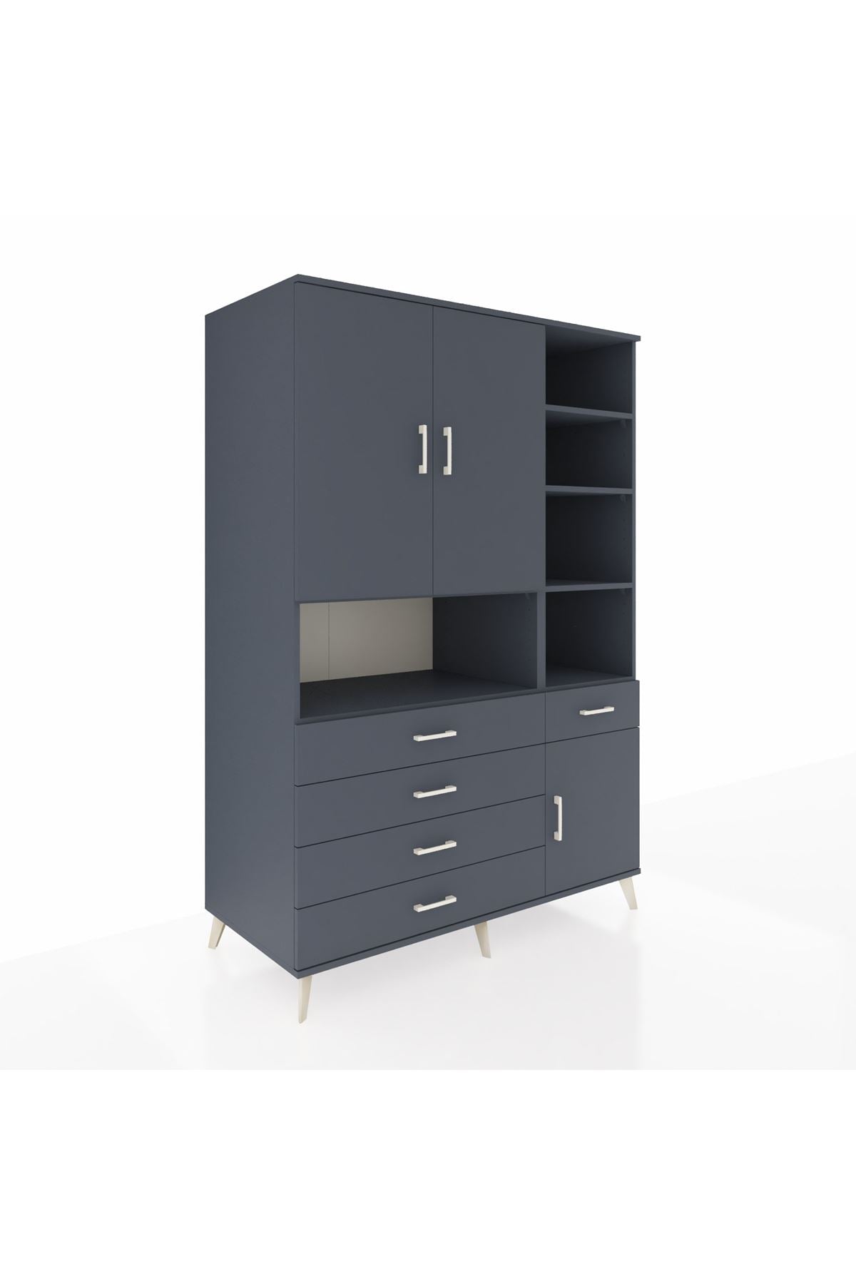 Kronos Dolap 8 Raflı 5 Çekmeceli 3 Kapaklı 132x59x195 Antrasit-Antrasit/Antrasit