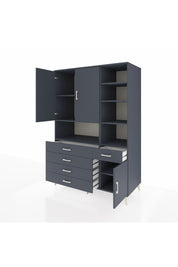 Kronos Dolap 8 Raflı 5 Çekmeceli 3 Kapaklı 132x59x195 Antrasit-Antrasit/Antrasit