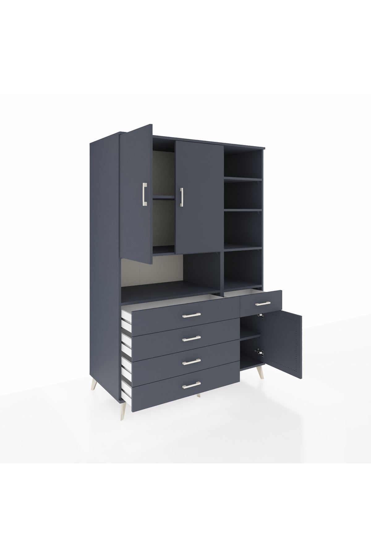 Kronos Dolap 8 Raflı 5 Çekmeceli 3 Kapaklı 132x59x195 Antrasit-Antrasit/Antrasit