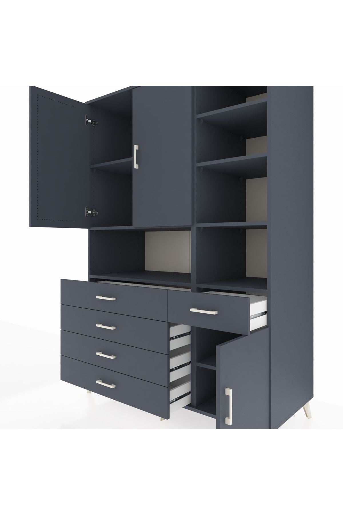 Kronos Dolap 8 Raflı 5 Çekmeceli 3 Kapaklı 132x59x195 Antrasit-Antrasit/Antrasit
