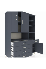 Kronos Dolap 8 Raflı 5 Çekmeceli 3 Kapaklı 132x59x195 Antrasit-Antrasit/Antrasit